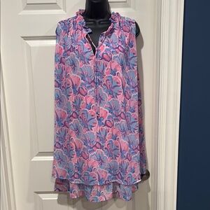 Simply Southern Large ruffle neck tunic in tropical colors - new with tags